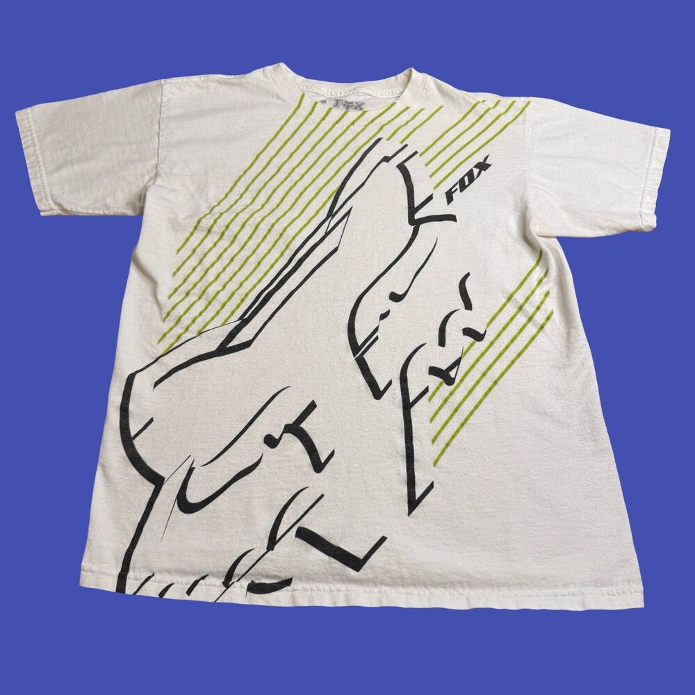 Fox Racing Mens Small White Graphic T Shirt Motocross Moto Racing Y2K Cotton